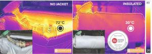 thermal image showing valve heat losses with and without removeable thermal jackets